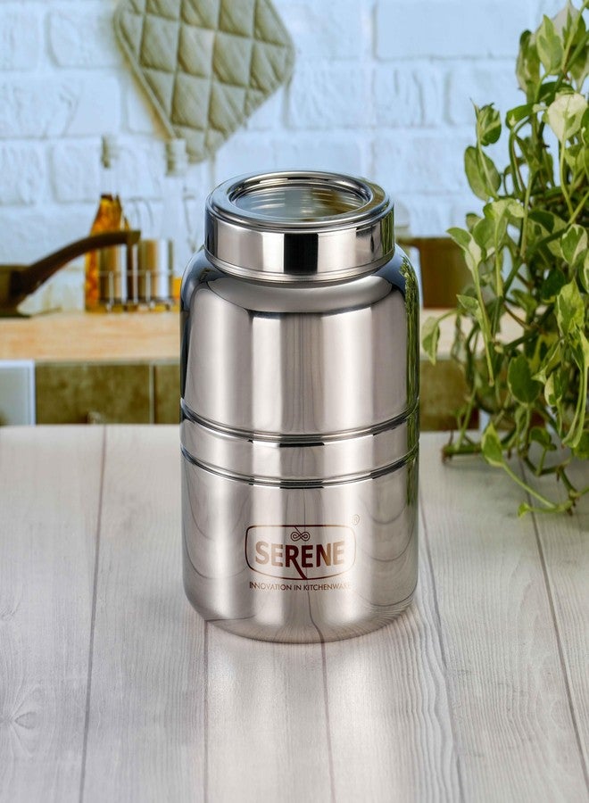 Serene Stainless Steel Jars for Kitchen Storage | Top See-Through Lid | Airtight One-Turn Lock System | Easy to Open | Multipurpose Storage Kitchen Canister | Set of 1 | 2600 ML Each - Image 1
